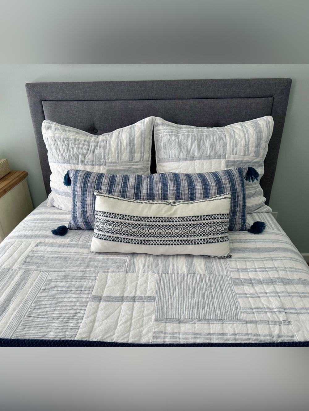 Set of 2 Coordinating Coastal Lumbar Pillows, Blue & White - Picture 2 of 7